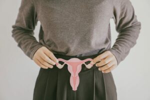 mãos femininas segurando um útero representando fertilidade feminina