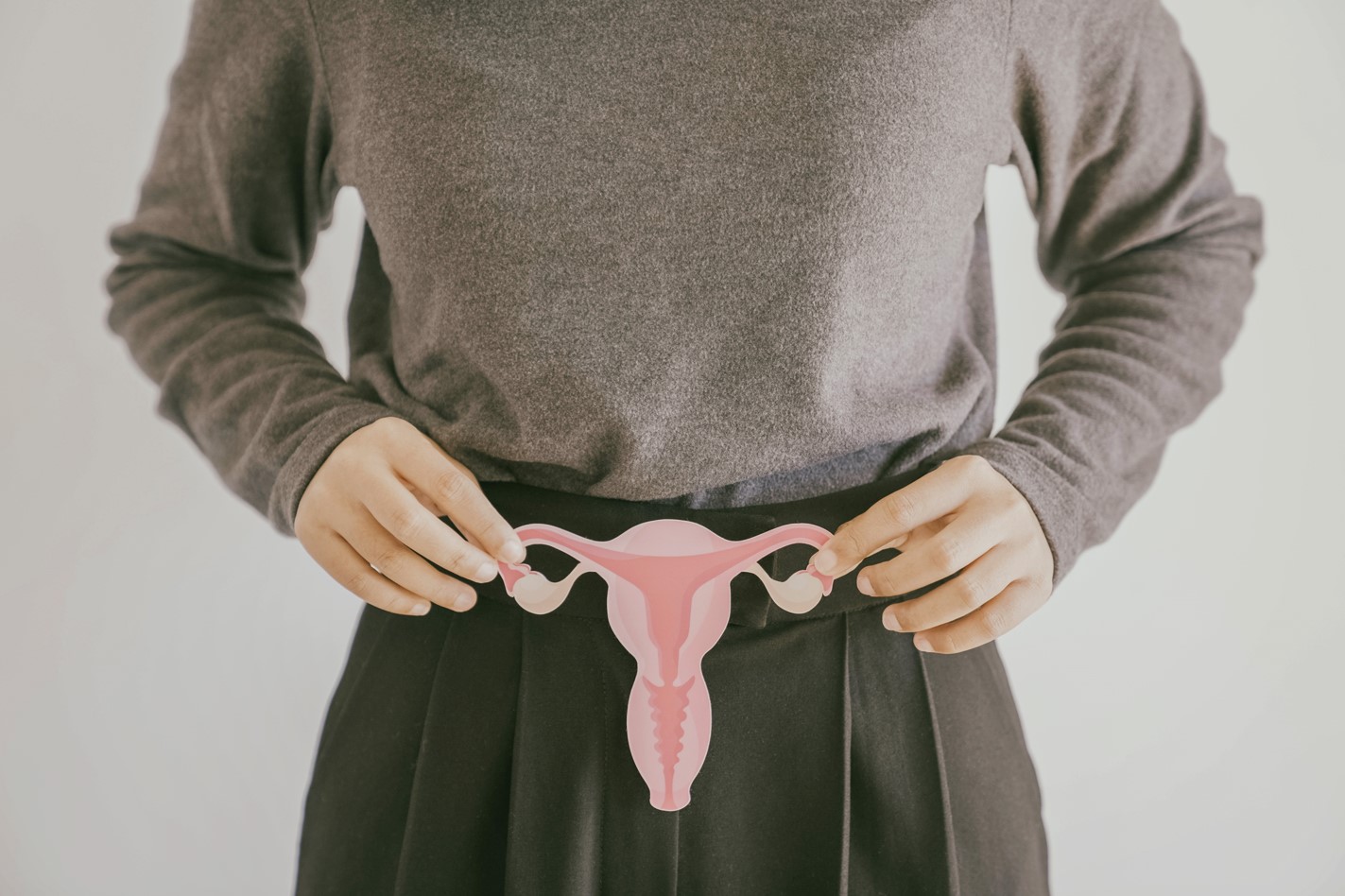 mãos femininas segurando um útero representando fertilidade feminina