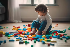 criança com autismo brincando com peças de montar